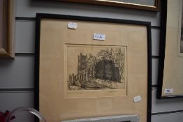 *Local Interest - Hilda Simpson (19th/20th Century), a monochrome etching, 'Lancaster Priory',