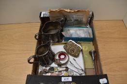 A miscellaneous selection of items including a part tea set, plated jewellery findings, a small