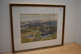 After ...Healey (20th Century), a coloured print, A hilly landscape with sheep to the foreground,