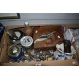 A miscellaneous selection of items including a Wedgwood Jasperware tea caddy, a cake slice with HM