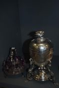 A Sheffield Silver Plate Egg Coddler with burner, having eagle finial and an A Lashmore Jewellery