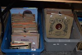 Two boxes of vintage shellac records and a handful of vinyl singles, of classical and easy listening