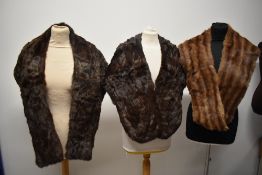 Three vintage mid century fur wraps, two possibly squirrel or similar.