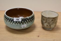 A Maidstone studio pottery bowl and another studio pottery beaker, indistinctly signed