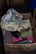 A mixed lot of vintage headscarves, gloves, a knitted modesty panel , tights and more.
