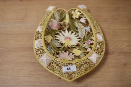 A Hungarian Zsolnay Pecs porcelain decorative pierced dish, having moulded foliate decoration within