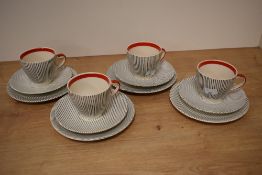 Four Mid century Broadhurst 'Harlem' tea cup trios.
