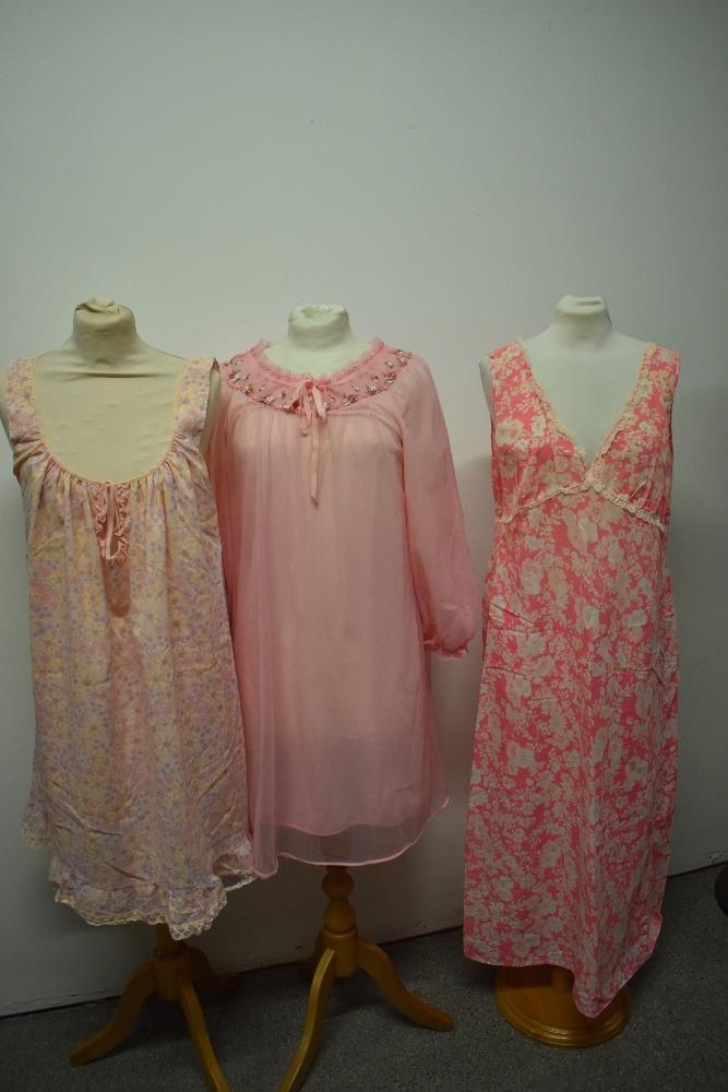 A selection of vintage nightwear, including double layered nylon nightdress.