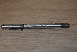 A hallmarked silver Onoto plunger fill fountain pen engraved 'good luck from all at Bookhams' Aug