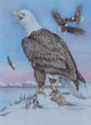 After Doug Lindstrand (b.1943, American), coloured print, 'Where Eagles Sore, Alaska', blind stamped