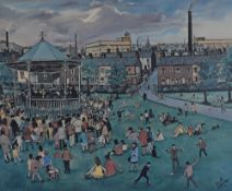 After Edith Le Breton (1912-1992), coloured print, 'Winter Wedding' & 'The Bandstand (Stamford Park,