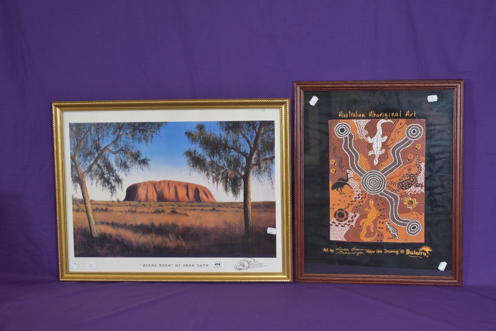 After Linda Brown Nabanunga (Australian Aboriginal), coloured print, 'Water Hole Dreaming', dotwork, - Image 2 of 3