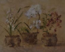 Artist Unknown (20th Century), an oil on canvas, A still life depicting a vase of flowers against