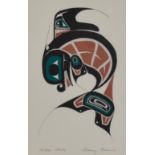 After Danny Dennis (b.1951, Canadian indigenous), coloured print, 'Killer Whale', framed, mounted,