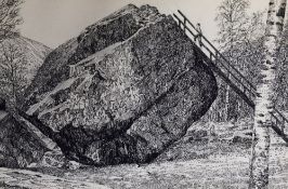*Lake District Interest - Alfred Wainwright MBE (1907-1991), pen and ink, 'The Bowder Stone,