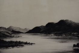 Johnstone Baird (1872-1935, British), etching, A Scottish loch landscape, signed to the lower