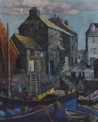 After Tom Morton (20th Century, British), coloured print, 'The Yellow Boat - Polperro', framed,
