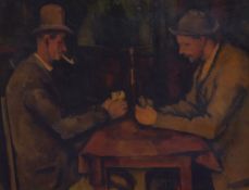 After Paul Cezanne (1839-1906), oleograph, 'The Card Players', displayed within a painted frame,