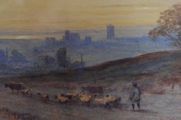 Artist Unknown, 19th/20th Century, watercolour, A shepherd directing his flock with a sprawling