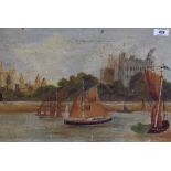 19th Century, British School, oil on canvas, Sailing boats before an architectural backdrop,