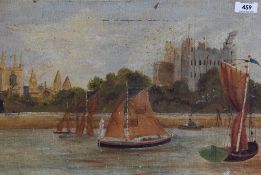 19th Century, British School, oil on canvas, Sailing boats before an architectural backdrop,
