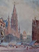 W.Allen (19th/20th Century), a watercolour, 'Hotel de Ville, Brussels', a continental street
