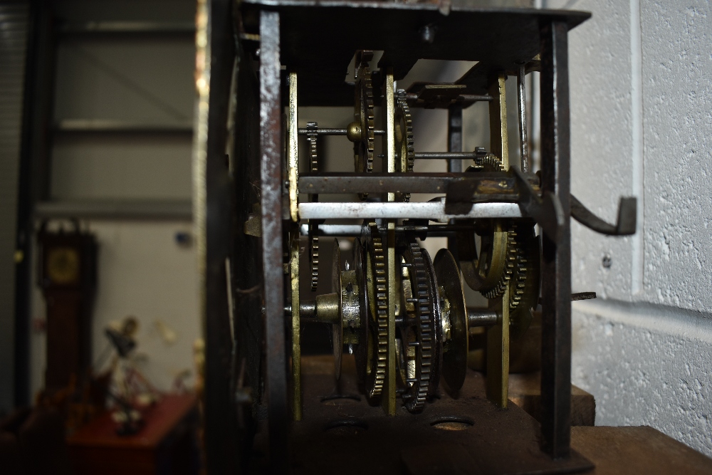 A period oak long case clock in the coffin style with single handed brass dial - Image 4 of 4