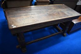 A rustic style period oak small refectory or large side/altar table, approx. 160 x 64cm