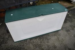 A plastic garden storage chest