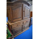 A traditional Danish linen or larder press cupboard with frieze drawers and cupboards to base, width