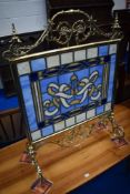 A brass and leaded glass fire screen