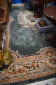 A large room sized Chinese carpet square, green ground , approx. 480 x 280cm