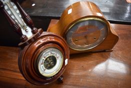 A vintage Smiths napoleon mantel clock and a traditional barometer (af)
