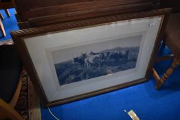 A Victorian framed monochrome print, cattle interest
