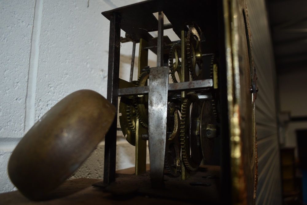 A period oak long case clock in the coffin style with single handed brass dial - Image 3 of 4