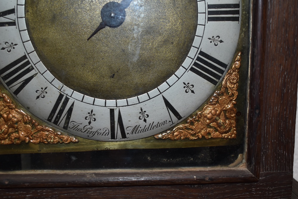 A period oak long case clock in the coffin style with single handed brass dial - Image 2 of 4
