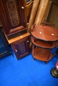 Two modern vintage style bedside cabinets and reproduction whatnot