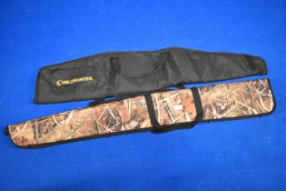 A double padded camoflage gun slip (zips together) and a single padded gun slip by wild hunter