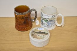 Two vintage fishing themed tankards by Britania designs and Lord Nelson pottery