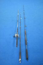 Three boat rods on with reel marked made in France