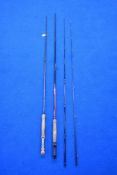 Two fly fishing rods. A 3 meter Outcast carbon fly and a Daiwa Lochmor-x 9ft 6in 2pc #7