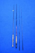 Two fly fishing rods. A 3 meter Outcast carbon fly and a Daiwa Lochmor-x 9ft 6in 2pc #7