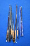 A selection of 8 vintage spinning and fly fishing rods including Allcocks and Milbro