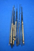 Six spinning rods including 3.6M shakespeare, Daiwa Ivan Marks lightning 12ft, 2 x Sunridge 11ft,