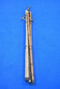 Six very sturdy wooden walking sticks approx 127cm long with leather straps and one is an unusual