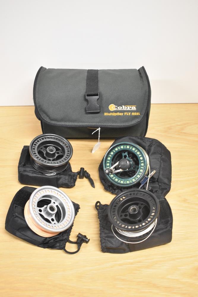 A Cobra multiplier fly reel in soft case with 3 spare spools - Image 2 of 2