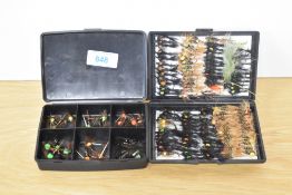 Two pocket boxes of fishing flies containing approximately 140. Beaded prince nymph flies and