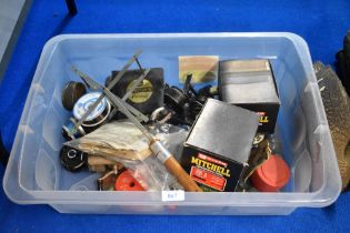 An assortment of fishing tackle including casts and leeda's by Hardy and 2 Garcia Mitchell 300A
