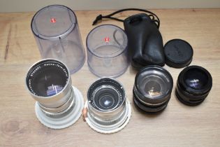 Four lenses. A Schneider-Kreuznach Retina-Tele-Xanar 1:4 135mm, a Schneider-Kreuznach Curtagon 1:4