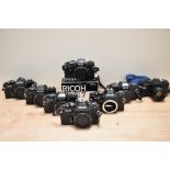 Seven Ricoh camera bodies, two XR7, three KR10, a KR10 Super and a KR-10X